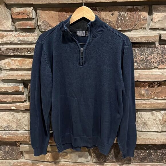 Oscar de la Renta Cotton Quarter Zip Pullover Sweater - Picture 1 of 7